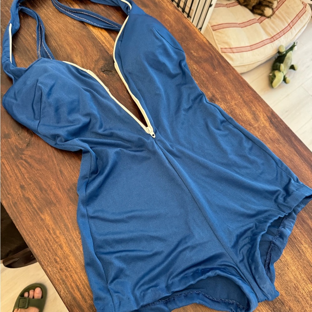 Vintage Blue Women's Halter Neck Swimsuit